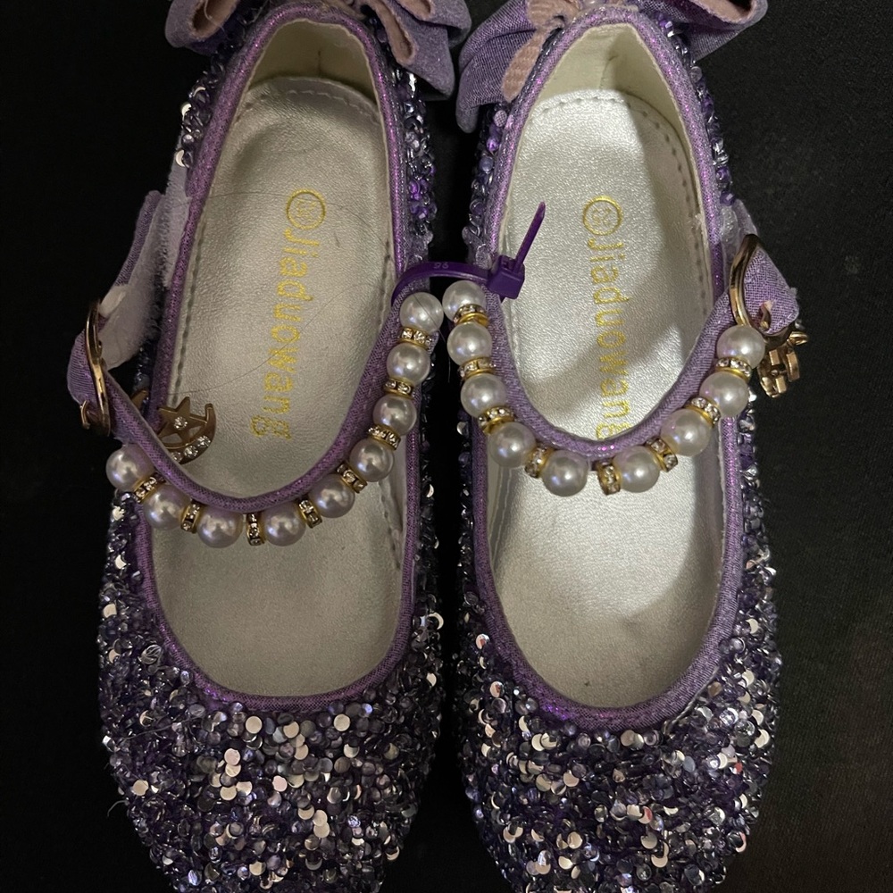 Purple Glitter Dress Shoes with Pearl Trim